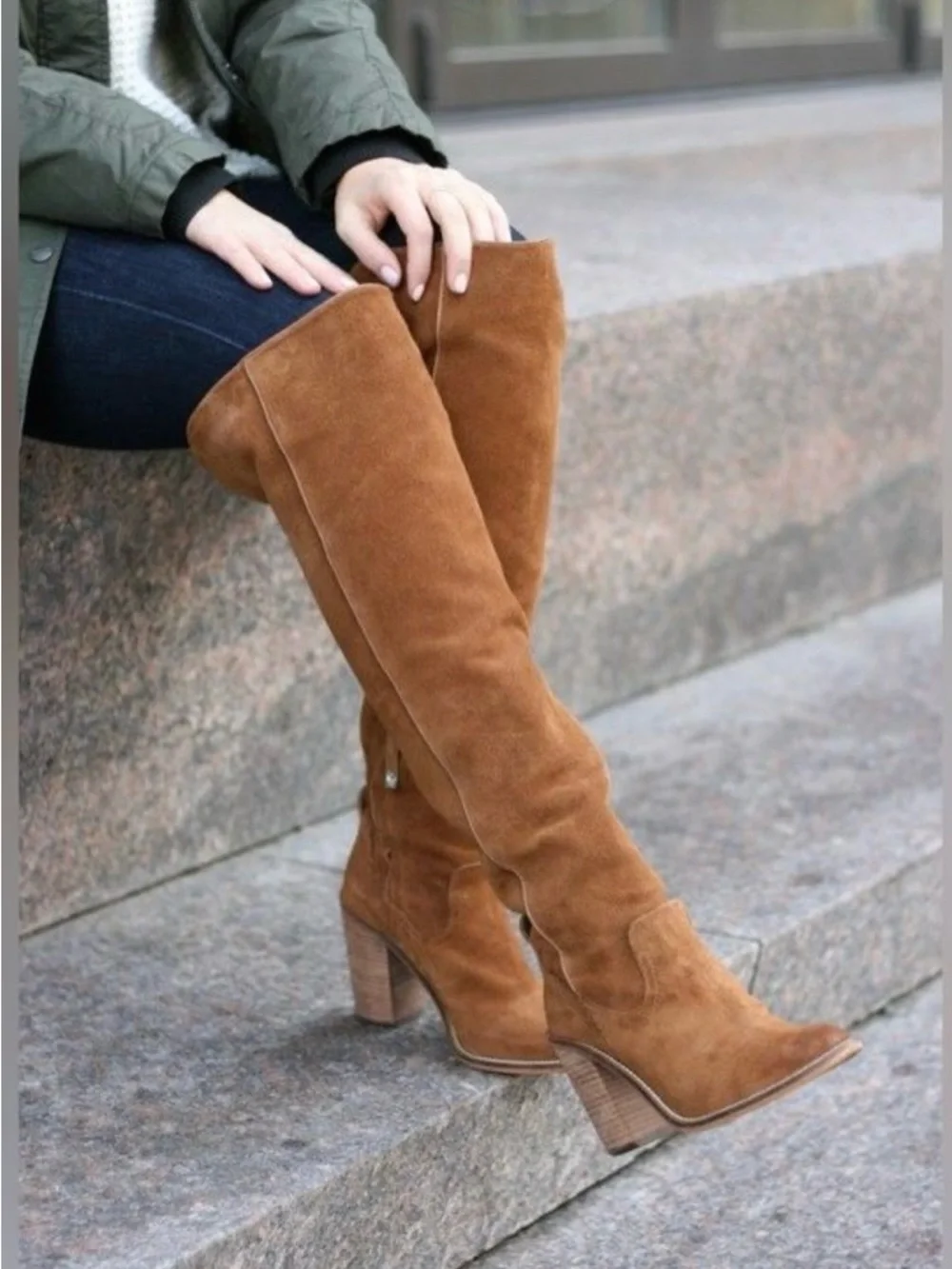 Marc‎ Fisher Tan Suede Over-the-Knee Block Heel Boots